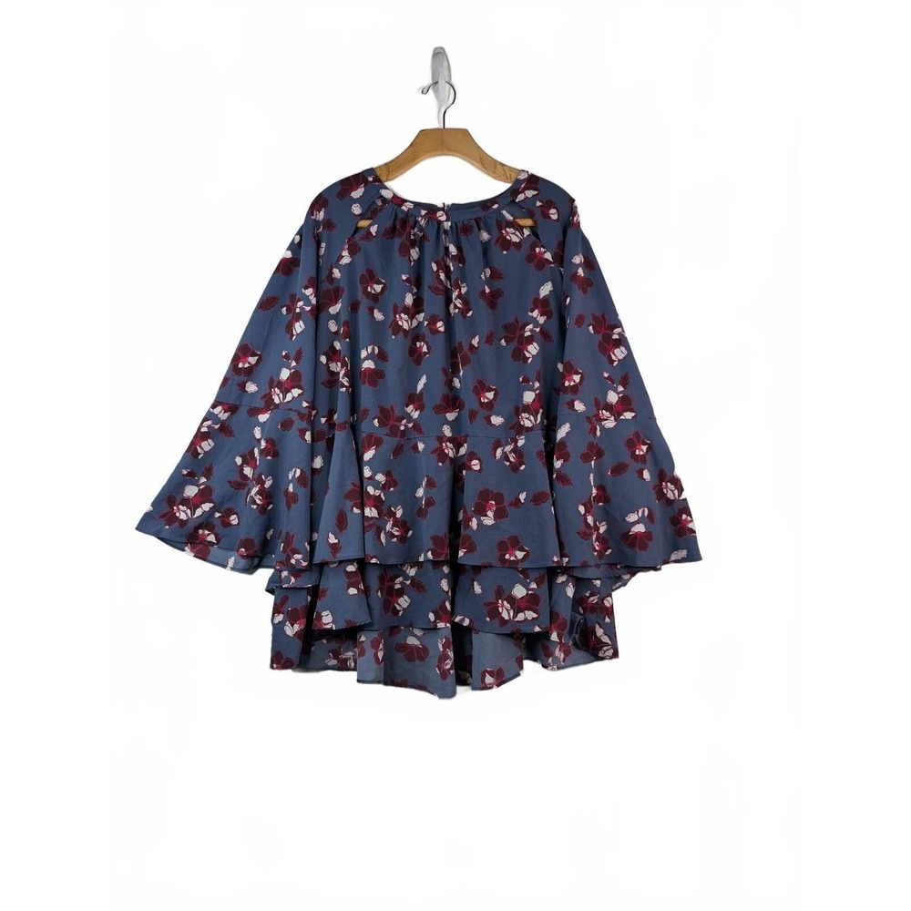Lane Bryant blue floral bell sleeve blouse Size 28